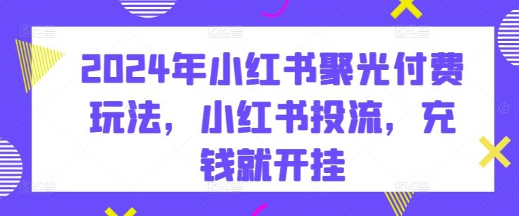 2024年小红书聚光付费玩法，小红书投流，充钱就开挂-创学笔记