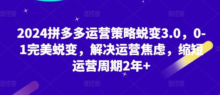 2024拼多多运营策略蜕变3.0，0-1完美蜕变，解决运营焦虑-创学笔记