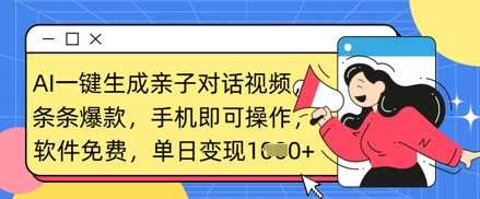 AI一键生成亲子对话视频，条条爆款，一部手机即可操作，单日变现数张-创学笔记