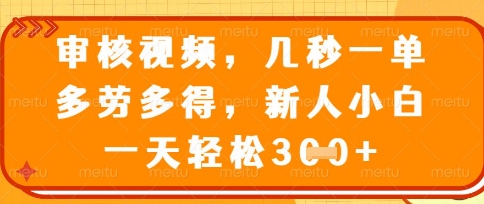 最新审核视频，几秒一单，多劳多得，新人小白一天轻松3张【揭秘】-创学笔记