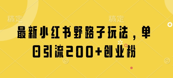 最新小红书野路子玩法，单日引流200+创业粉-创学笔记
