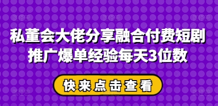 私董会大佬分享融合付费短剧推广爆单经验每天3位数-创学笔记