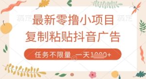 最新零撸小项目,复制粘贴抖音广告即可挣钱,平台大水,任务不限量,一天数张【揭秘】-创学笔记