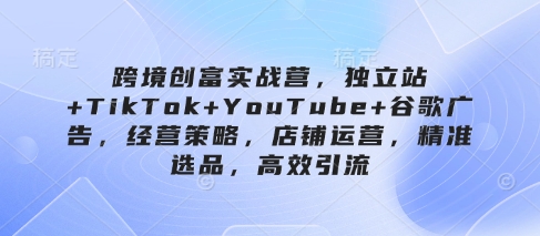 跨境创富实战营，独立站+TikTok+YouTube+谷歌广告，经营策略，店铺运营，精准选品，高效引流-创学笔记