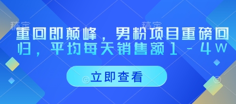 重回即颠峰，男粉项目重磅回归，平均每天销售额1-4W-创学笔记