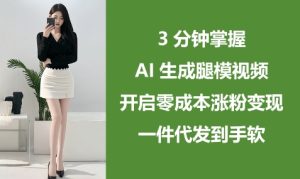 3分钟掌握AI生成腿模视频，开启零成本涨粉变现，一件代发到手软-创学笔记