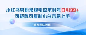 小红书男粉常规引流不封号日引99+变现简单 可矩阵可复制小白容易上手-创学笔记