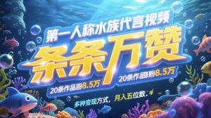 第一人称水族代言视频,条条万赞,20条作品涨粉7.8W,多种变现方式月入五位数-创学笔记