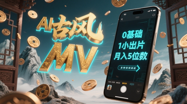 AI一键生成古风音乐MV，0剪辑基础1小时出片，多种变现渠道，一部手机月入5位数-创学笔记