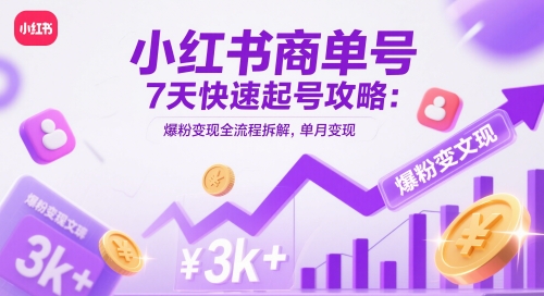 小红书商单号7天快速起号攻略：爆粉变现全流程拆解，单月变现3k+-创学笔记