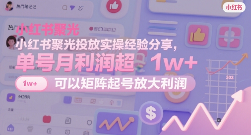小红书聚光投放实操经验分享，单号月利润超1w+，可以矩阵起号放大利润-创学笔记