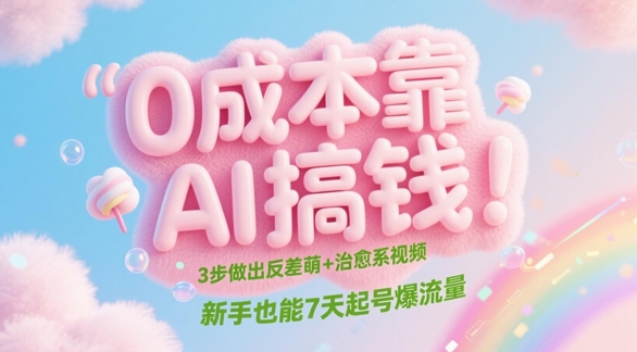0成本靠AI搞钱！3步做出反差萌+治愈系视频，新手也能7天起号爆流量-创学笔记