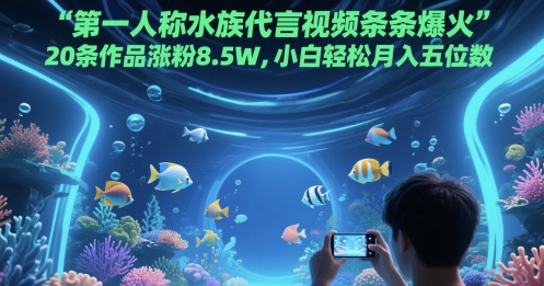 第一人称水族代言视频条条爆火，20条作品涨粉8.5W，小白轻松月入五位数-创学笔记