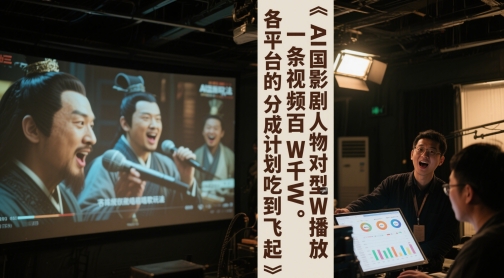 AI三国影视剧人物对口型唱歌玩法，一条视频百W千W播放，各平台的分成计划吃到飞起-创学笔记