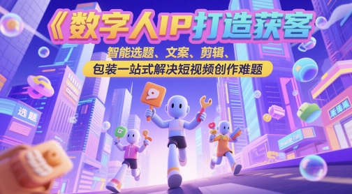 数字人IP打造获客变现实操课，智能选题、文案、剪辑、包装一站式解决短视频创作难题-创学笔记