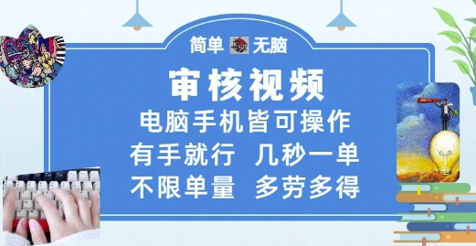审核视频，电脑手机皆可操作，有手就行，几秒一单，不限单量，多劳多得【揭秘】-创学笔记