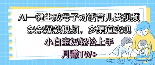 AI一键生成母子对话育儿类视频，条条爆款视频，多渠道变现，小白宝妈轻松上手，月入1W+-创学笔记