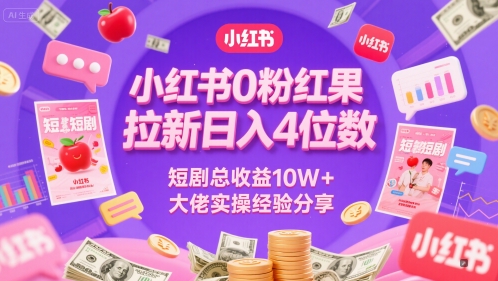 小红书0粉红果短剧拉新日入4位，数短剧总收益10W+大佬实操经验分享-创学笔记