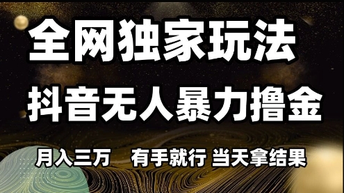 全网独家玩法抖音无人暴力撸金，月入3W，有手就行，当天拿结果【揭秘】-创学笔记