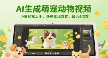 AI生成萌宠动物视频，小白轻松上手，多种变现方式，日入4位数-创学笔记