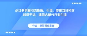 小红书男粉引流拆解,引流、变现当日见效超级干货,适用大部分行业引流-创学笔记