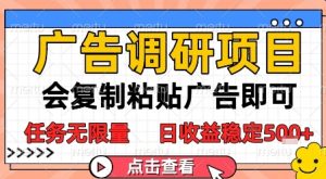 广告调研项目,会复制粘贴广告即可,任务无限量,日收益稳定5张【揭秘】-创学笔记
