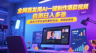 全网首发用AI一键制作爆款视频，自测日入多张，适合大学生宝妈兼职创业，保姆级教程-创学笔记