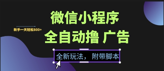 微信小程序全自动撸广告项目，彻底解决没流量的问题，新手一天8张+【揭秘】-创学笔记