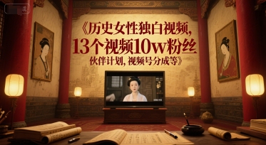 历史女性独白视频，13个视频10w粉丝，伙伴计划，视频号分成等-创学笔记