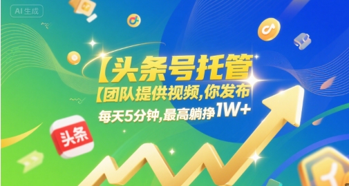 【头条号托管 】团队提供视频，你发布，每天5分钟，最高躺挣1W+【揭秘】-创学笔记
