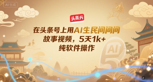 在头条号上用AI生民间故事视频，5天1k+，纯软件操作-创学笔记