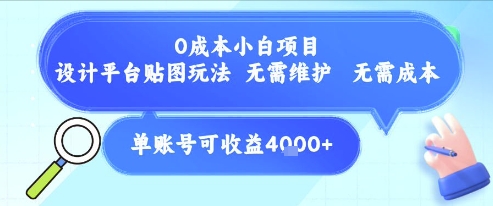 0成本小白项目，设计平台贴图玩法，无需维护，无需成本，单账号单月可产生收益4k+-创学笔记