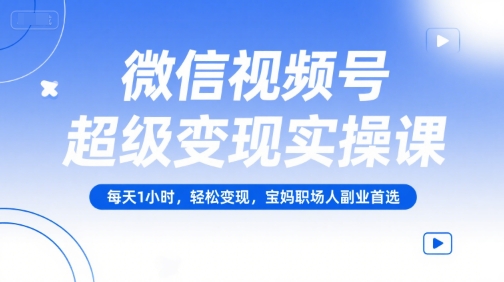 微信视频号超级变现实操课，每天1小时，轻松变现，宝妈职场人副业首选-创学笔记