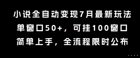 小说全自动变现7月玩法，单窗口50+，可挂100窗口，简单上手，全流程限时公布【揭秘】-创学笔记