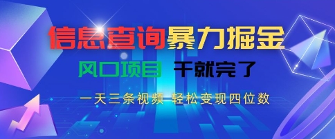 信息查询暴力掘金，一天三条视频，轻松变现四位数，风口项目干就完了【揭秘】-创学笔记