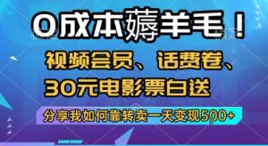 0成本薅羊毛!视频会员、话费卷、30元电影票白送,分享我如何靠转卖一天变现5张+【揭秘】-创学笔记