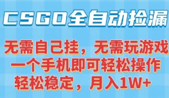 CSGO自动捡漏项目，最新独家玩法，一个手机可操作，新手小白轻松月入1W+，操作简单易上手【揭秘】-创学笔记