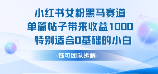 小红书女粉黑马赛道单篇帖子带来收益1k+，特别适合0基础的小白-创学笔记