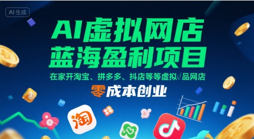 AI虚拟网店蓝海盈利项目，在家开淘宝、拼多多、抖店等虚拟品网店，零成本创业-创学笔记